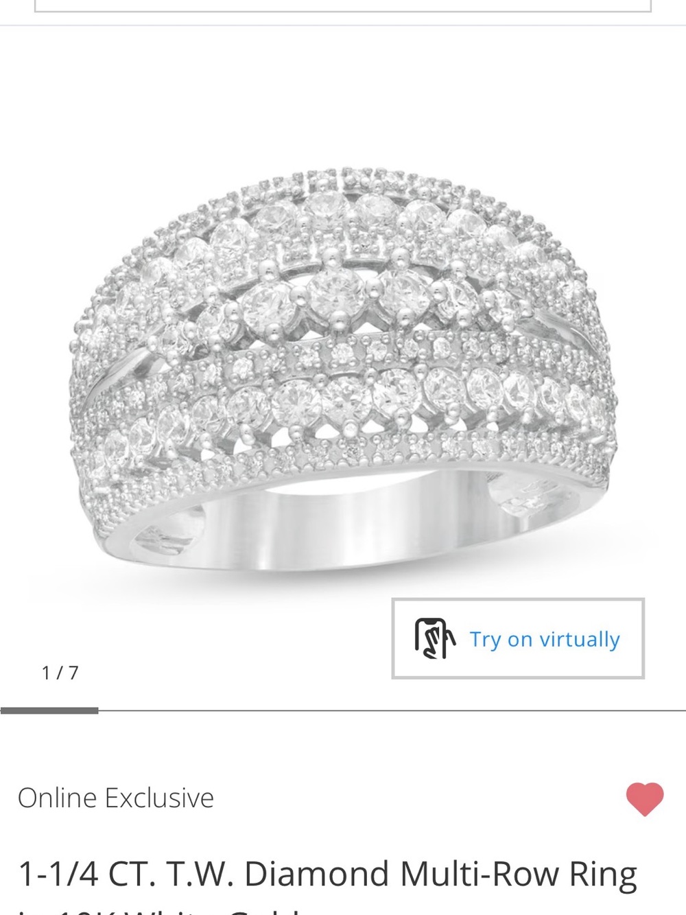 ZALES 1-1/4 CT. T.W. Diamond Multi-Row Ring in 10K White Gold